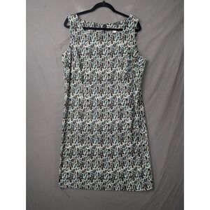 Dressbarn Woman Geometric Print‎ Sleeveless Shift Dress Black Blue 16W